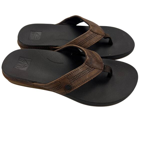 REEF Men's Brown Leather Flip Flop Sandals Anatomic Contouring Footbed Size 8 - Picture 1 of 9